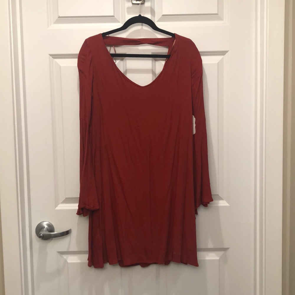 Red dress with bell sleeves
